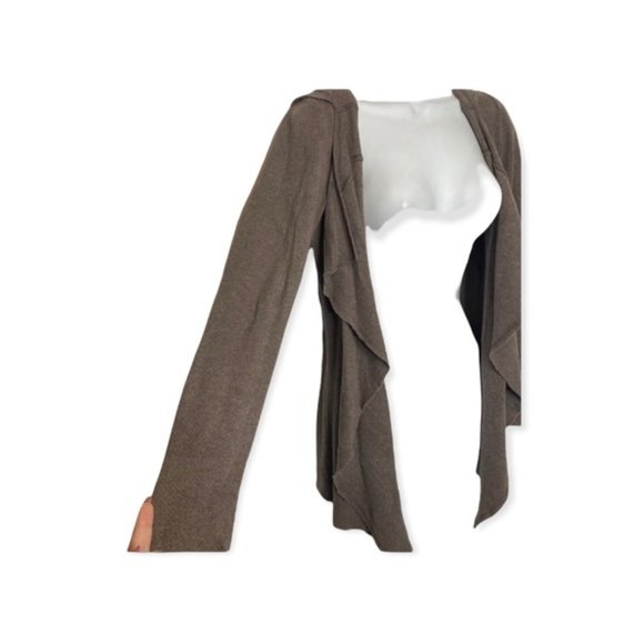 Anthro Saturday Sunday taupe waterfall hooded Cotton Knit cardigan Extra small - Picture 5 of 11